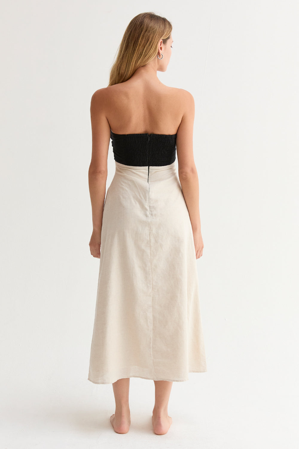 Emery Colorblock Front Twist Linen Midi Dress