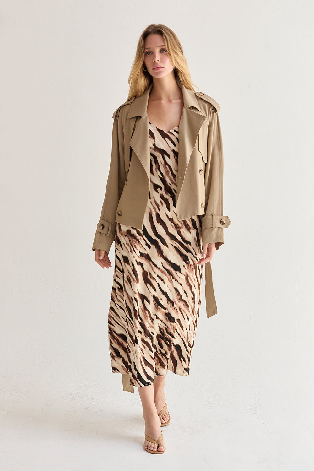 Kira Abstract Animal Print Midi Slip Dress